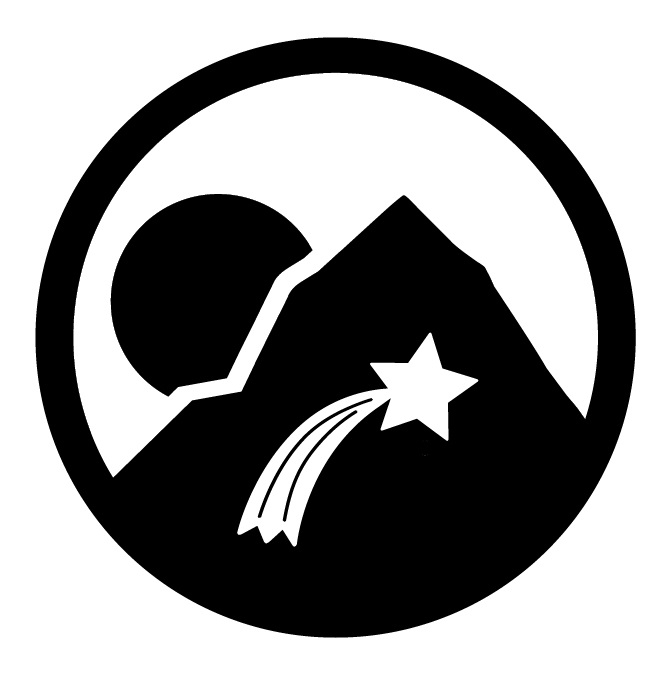 A black circular logo of Mountain Outreach program