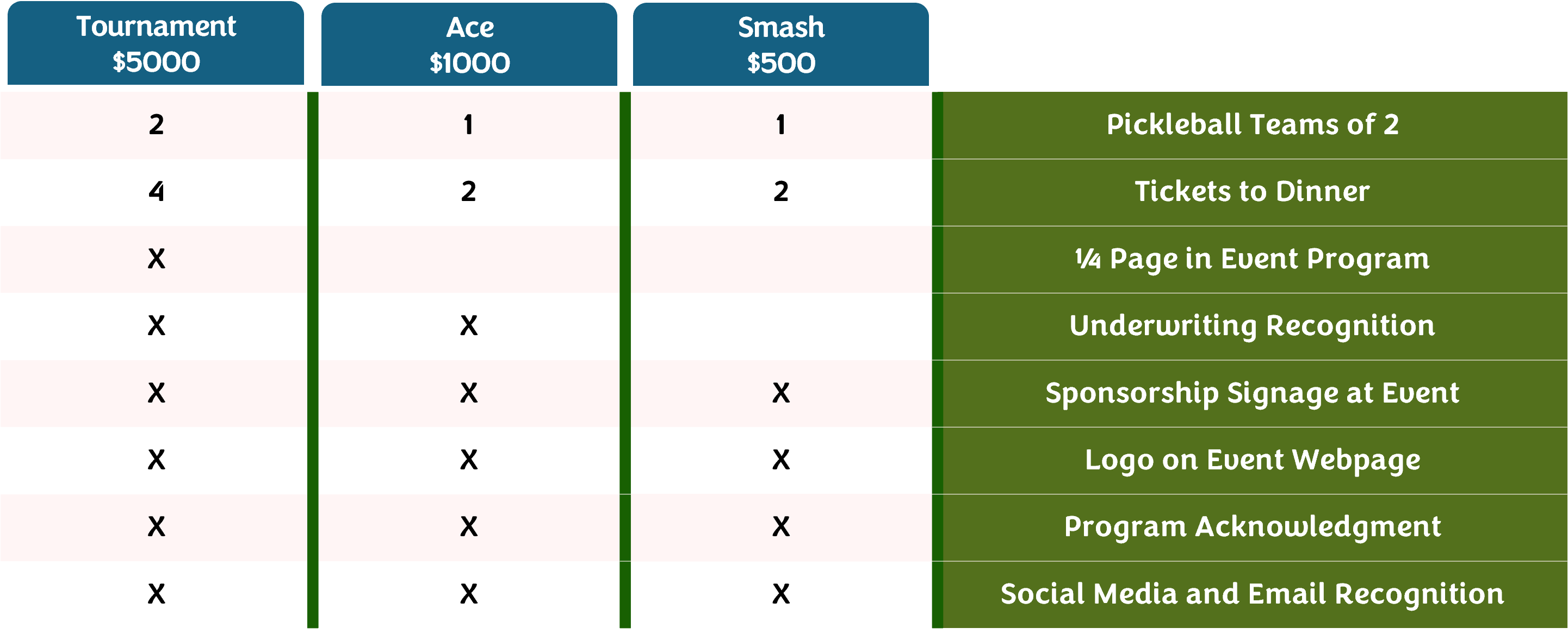 Pickleball Sponsorship Matrix